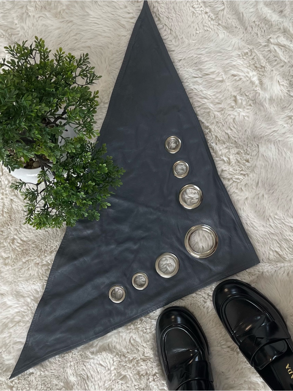 Mignonne Gavigan Gray Suede Grommet Bandana Scarf